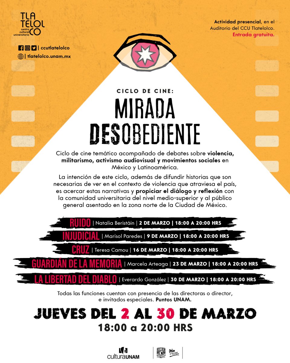 <a href="/cruzdocumental/">Cruz Documental</a> en el Ciclo de Cine, “Mirada Desobediente” este 16 de marzo a las 18hrs en el Centro Cultural Tlatelolco. 

#carteleracruz
#sinteirranososmosnadie