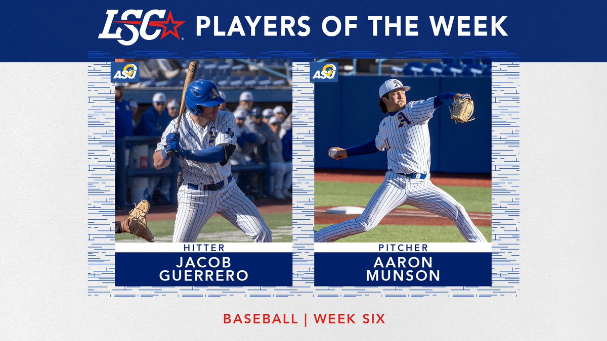 #LSCbb Players of the Week

Hitter: Jacob Guerrero, <a href="/angeloathletics/">Angelo State Athletics</a> 

Pitcher: Aaron Munson, Angelo State

🔗 bit.ly/3JHi53a

#D2BB
