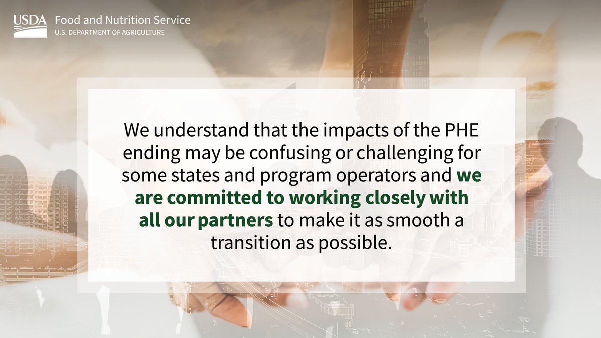USDA_FNA's tweet photo. The National Public Health Emergency (PHE) is expected to expire on May 11, 2023. Once the PHE ends, FNS will lose its ability to offer PHE-related benefits and flexibilities. Learn more https://t.co/dPvuWNFF24 https://t.co/jjESgWVlCq