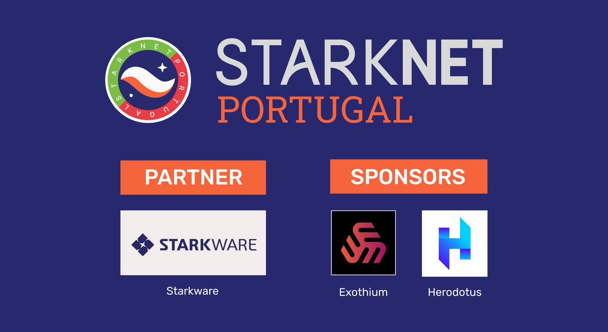 Shoutout to our amazing sponsors <a href="/StarkWareLtd/">StarkWare (Privacy arc) 🥷</a> <a href="/HerodotusDev/">Herodotus 🛰</a> and  <a href="/Exothium/">Exothium</a>  for making tomorrow's meetup and workshop events possible! We couldn't have done it without you! 🙌🎉 #web3 #communitysupport