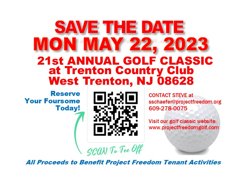 Save the date for Project Freedom’s #golf outing at #TrentonCountryClub in #MercerCounty #NJ on 5/22 as a sponsor or #golfer. Call 609-278-0075 projectfreedomgolf.com