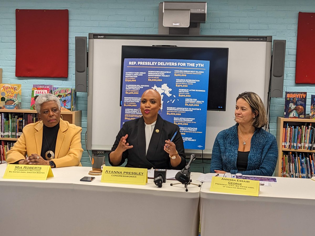 RepPressley's tweet photo. Our girls deserve the best support to thrive.

I joined @AnnissaForBos &amp; @BigSisterBoston to celebrate the $250,000 we secured to help them expand their mentorship programs, pour into our girls, &amp; foster their brilliance. https://t.co/Dr4e9pEioZ