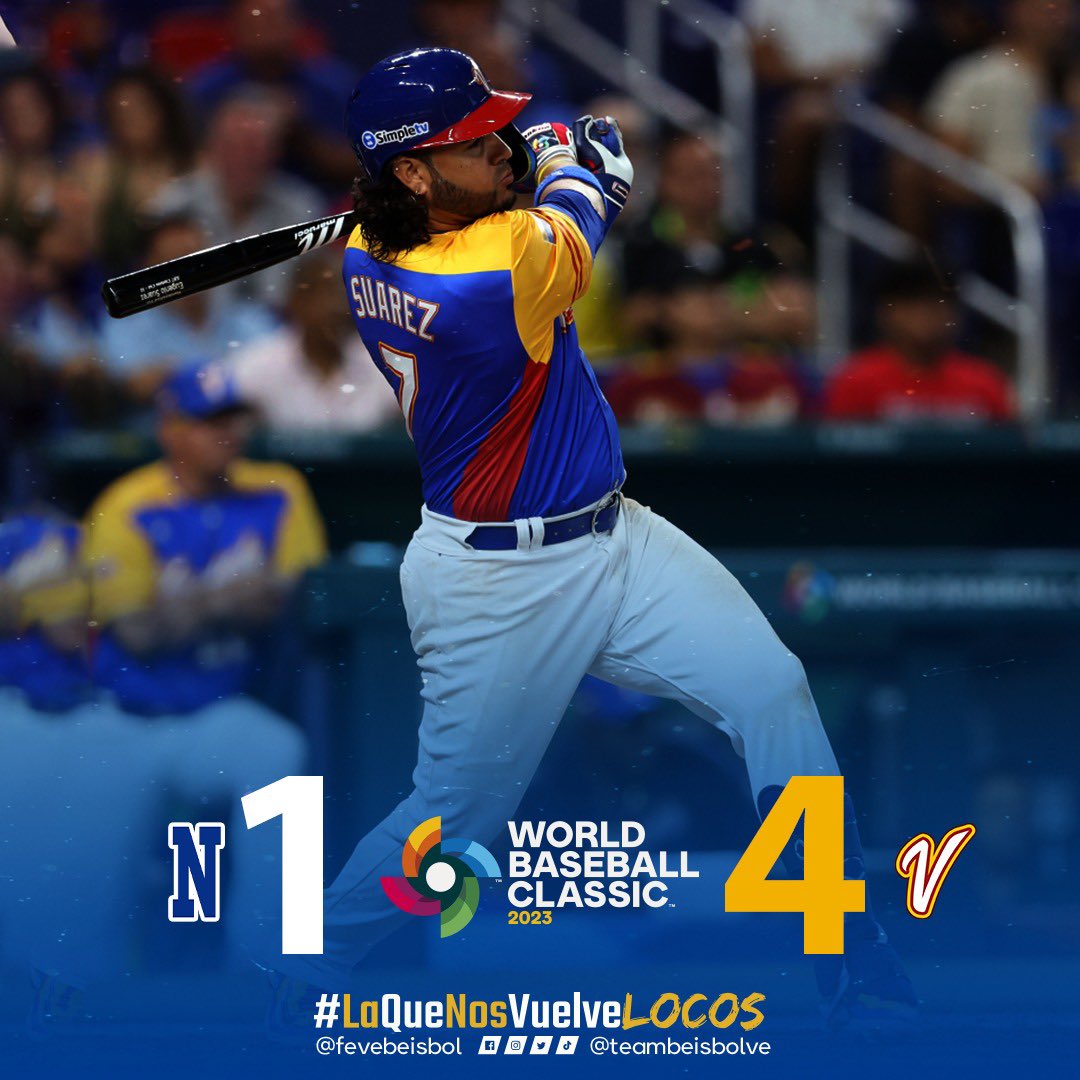 El @teambeisbolve logró su tercera victoria en el #WorldBaseballClassic  ante Nicaragua 
•
#Nicaragua 🇳🇮1️⃣
#Venezuela 🇻🇪4️⃣
•
FINAL
•
🏟 Loan Depot Park, Miami
•
💻 fevebeisbol.org
•
#LaQueNosVuelveLocos