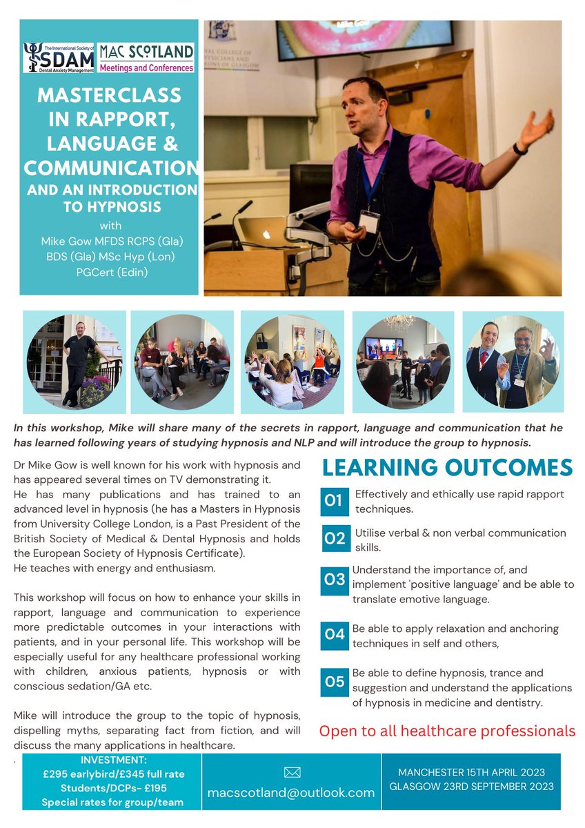 Masterclass in Rapport, Language and Communication. Manchester- 15th April 2023. Glasgow - 23rd September 2023. Contact macscotland@outlook.com to book!