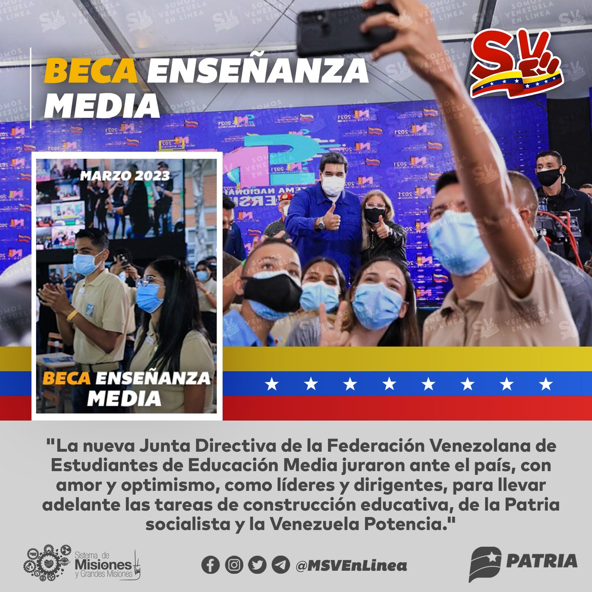 🚨 #ÚLTIMAHORA || Inicia la entrega del Bono Beca Enseñanza Media (Marzo 2023) enviado por nuestro Pdte. <a href="/NicolasMaduro/">Nicolás Maduro</a> a través del Sistema <a href="/CarnetDLaPatria/">Carnet de la patria</a>. 

<a href="/MSVEnLinea/">Somos Venezuela | MSVEnLinea</a> #TuiteroPatria #14Mar #ChávezAntiimperialista