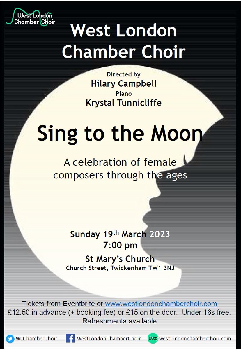 Join us at 7pm on Mothering Sunday for a celebration of female composers. #Mothers come free!

Tickets £12.50 available here: eventbrite.co.uk/e/sing-to-the-… or £15 on the door.
#choir #twickenham #london #chamberchoir #music #richmond #barnes #femalecomposer
