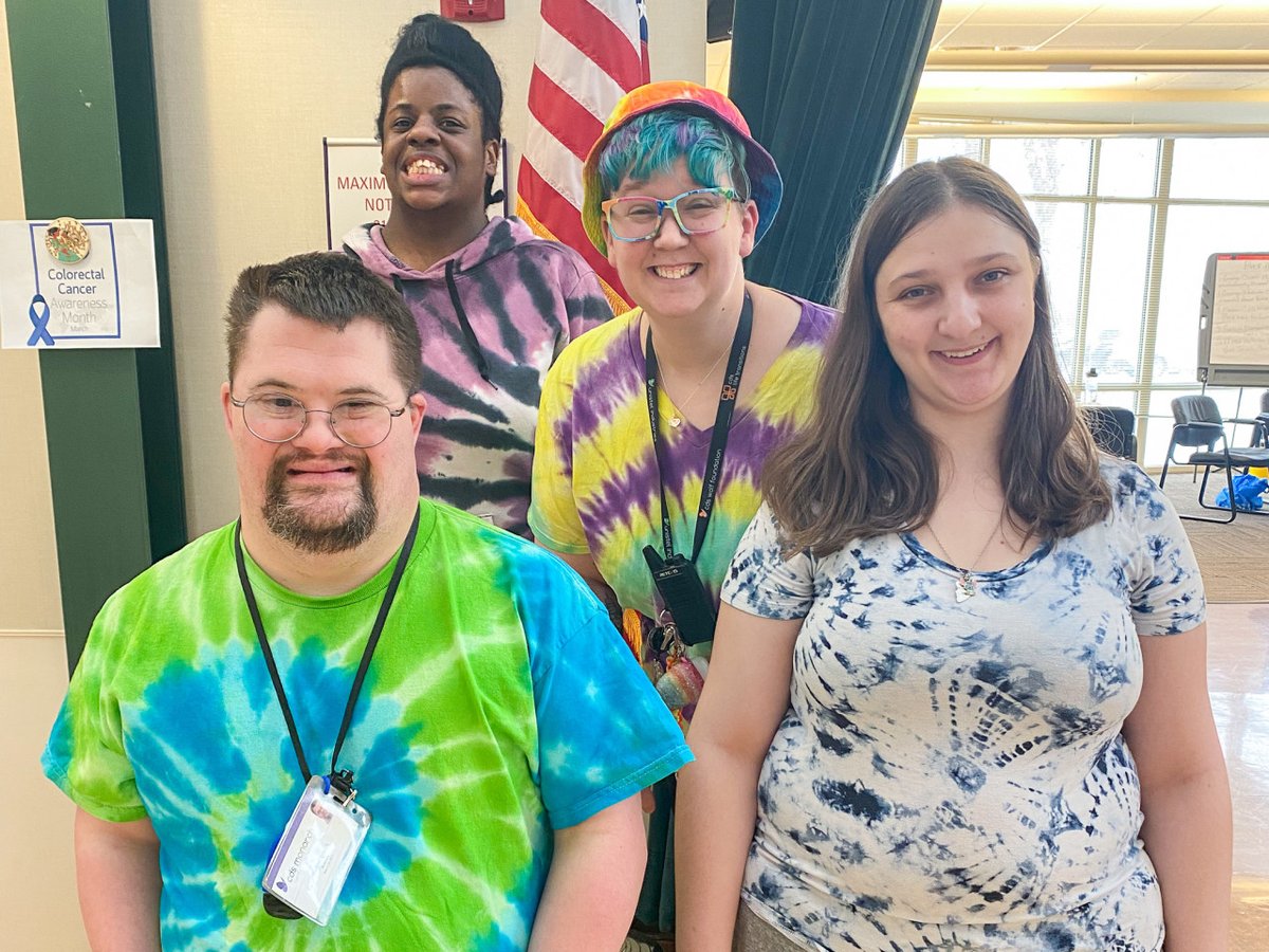 We are getting ready for St. Patricks Day with Spirit Week at Blended Creative Opportunities! Today's theme is tie dye. Staff and program participants had fun dressing in these fun and colorful outfits!