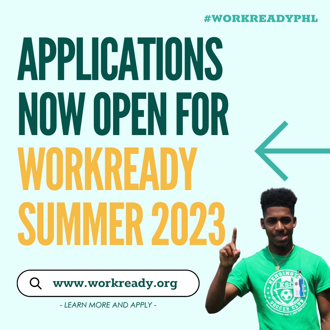 Philaworks's tweet photo. All Philadelphia youth between 12-24 years old are eligible to participate in a paid WorkReady Summer job this summer - visit https://t.co/JUVj4vzvkH to learn more and encourage  someone you know to apply! https://t.co/P003XMi7f4