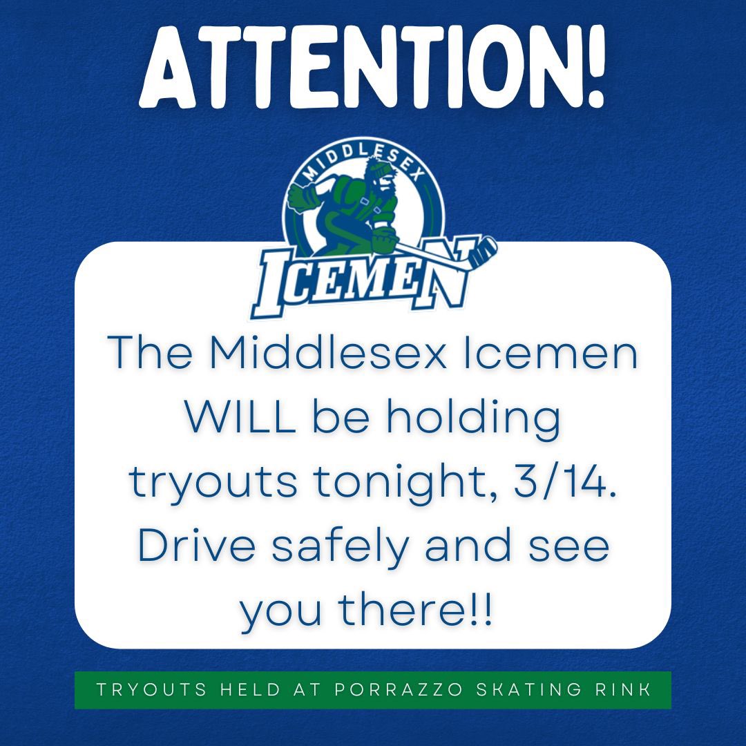ATTENTION: The Icemen WILL be holding tryouts tonight, 3/14. See you there 🏒
