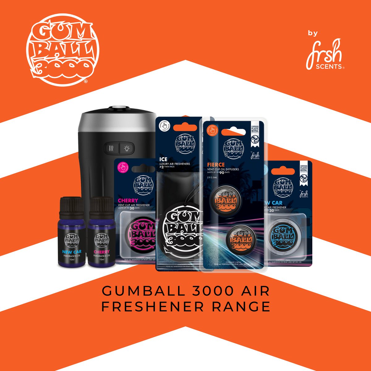 Have you seen our brand new @gumball3000 car air freshener range yet? Choose from New Car, Cherry, Ice and Fierce with vent clips, ultrasonic diffusers and luxury paper twin packs in a partnering store near you.

#DriveSafe #FRSHScents #Gumball3000 #GumballLife #GumballFamily