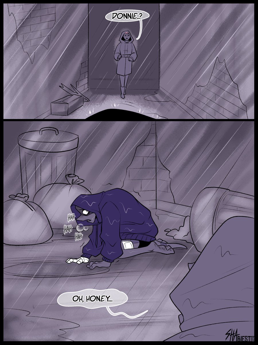 ShaBiest's tweet photo. (1/2)

[Part 3 "Mom, I can explain - Donnie"]

I'm just gonna leave this here, sit back and watch you tear the comment section apart 😚

Thank you to @/Starrcrossrose again for getting me unstuck on that part by suggesting her favorite blue boi

#rottmnt #RiseoftheTMNT #MIcecomic https://t.co/OSPu4MlxSH