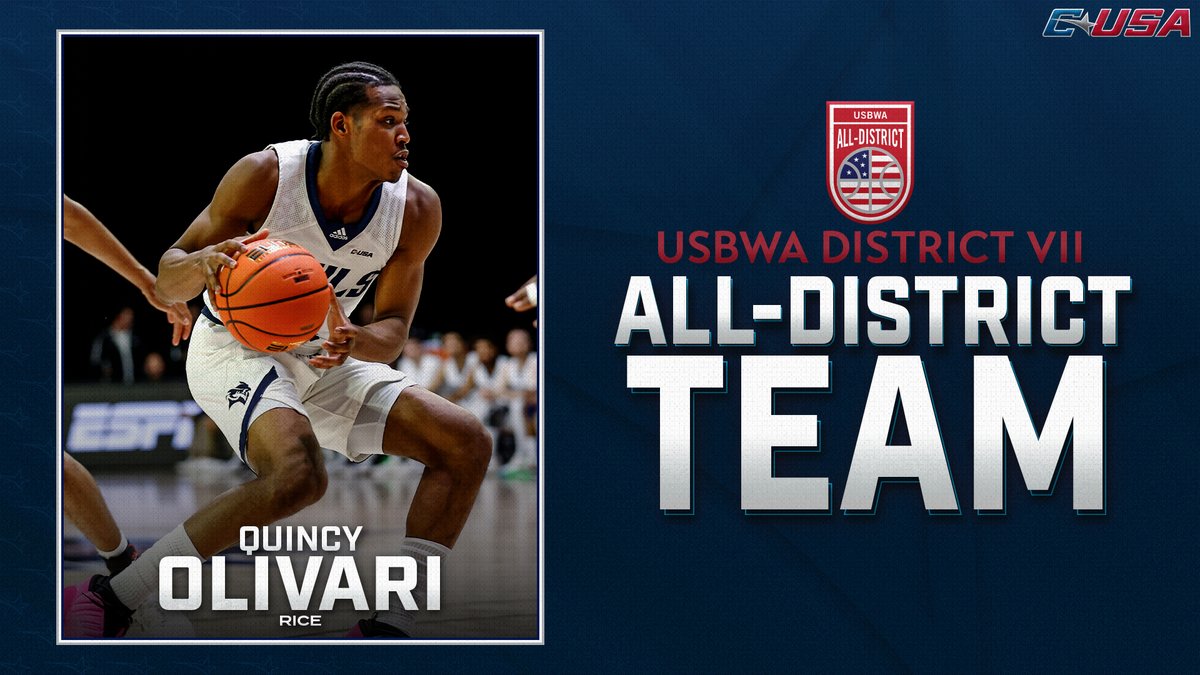 ConferenceUSA's tweet photo. 𝗔𝗹𝗹-𝗗𝗶𝘀𝘁𝗿𝗶𝗰𝘁 

Congrats to @RiceMBB’s Quincy Olivari (@quincyolivari) on earning a spot on the @USBWA All-District VII team!

#CUSAMBB 🏀 | https://t.co/ph5gyDQoqn https://t.co/T5S9QzAInu