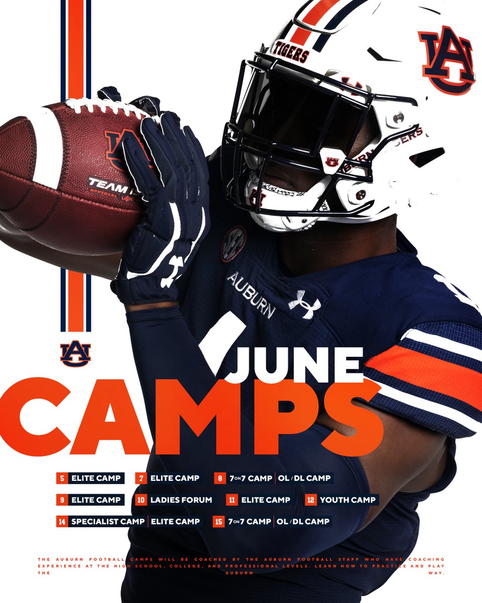 AuburnFootball's tweet photo. 𝐂𝐚𝐦𝐩 𝐒𝐙𝐍 is coming up 🦅

Make sure you register for our 2023 Auburn Football summer camps!

Hit the link below for more details ↓ https://t.co/2Q0rrGsUVb https://t.co/VX4iu1GH1O
