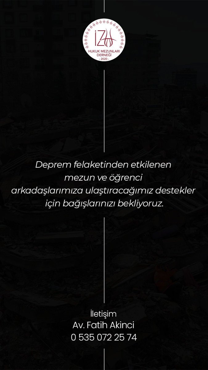 izuhukukmd's tweet photo. İstanbul Sabahattin Zaim Üniversitesi Hukuk Fakültesi Mezunları Derneğinin depremden etkilenen mezun ve öğrenci arkadaşlarımıza destek için başlattığı yardım kampanyasına katkıda bulunmak için aşağıda bilgileri yazılı banka hesaplarına BAĞIŞ açıklamasıyla bağışta bulunabilirsiniz https://t.co/QeZxY34LgC