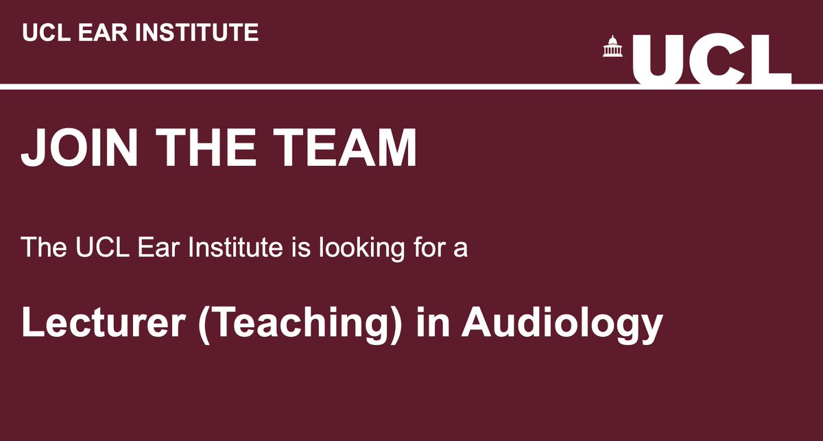 We're looking to hire a Lecturer (Teaching) in Audiology with
experience teaching clinical Audiology looking to develop their pedagogical and leadership skills!

Find out more here ➡️ tinyurl.com/4uxyebhx

Applications close on 2 April 2023!