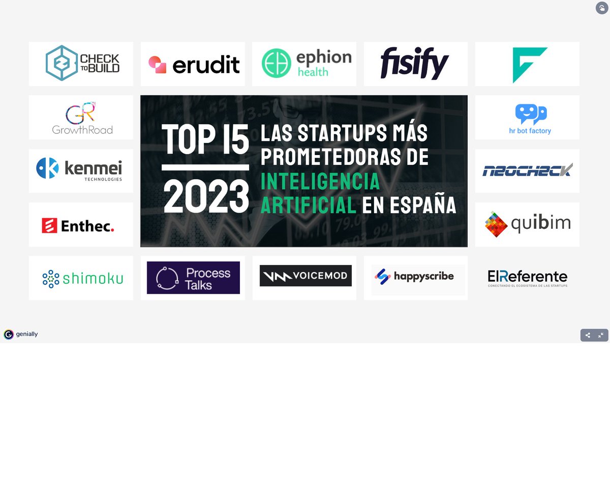 Across Legal (@acrosslegal) on Twitter photo Top 15 de las #startups más prometedoras de #IA en 2023, por <a href="/ElReferente/">El Referente</a>
<a href="/checktobuild/">Checktobuild</a> <a href="/erudit_ai_tech/">Erudit</a> <a href="/enthec/">enthec</a> <a href="/EphionHealth/">Ephion Health</a> #Fisify #Frontline <a href="/happy_scribe/">Happy Scribe</a>
@hrbotfactory <a href="/NeocheckID/">Neocheck</a> <a href="/QuibimBiomarker/">Quibim</a>
<a href="/AiShimoku/">Shimoku AI</a>
#DerechodelasTecnologías #ITIP #law
elreferente.es/startups/top-1… Top 15 de las #startups más prometedoras de #IA en 2023, por <a href="/ElReferente/">El Referente</a>
<a href="/checktobuild/">Checktobuild</a> <a href="/erudit_ai_tech/">Erudit</a> <a href="/enthec/">enthec</a> <a href="/EphionHealth/">Ephion Health</a> #Fisify #Frontline <a href="/happy_scribe/">Happy Scribe</a>
@hrbotfactory <a href="/NeocheckID/">Neocheck</a> <a href="/QuibimBiomarker/">Quibim</a>
<a href="/AiShimoku/">Shimoku AI</a>
#DerechodelasTecnologías #ITIP #law
elreferente.es/startups/top-1…