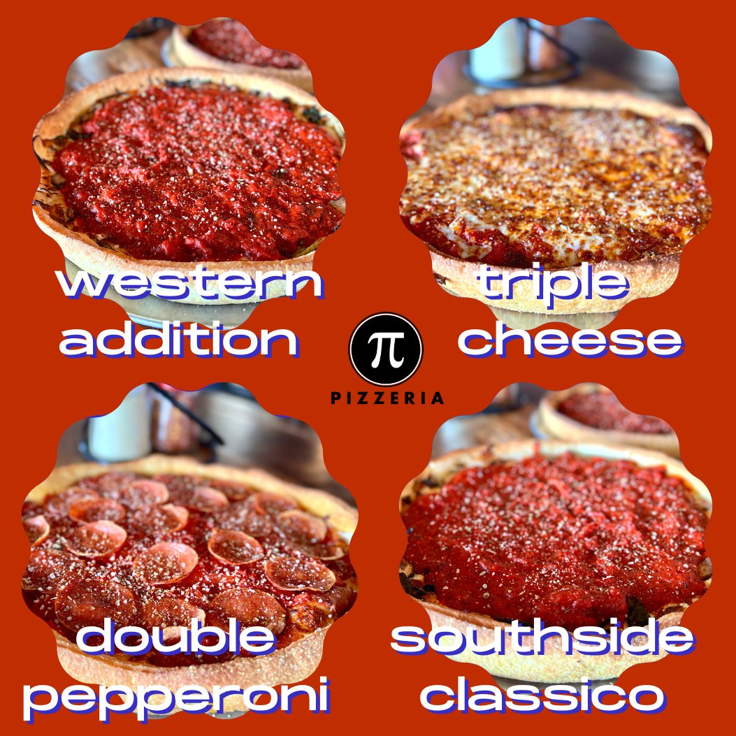 pistl's tweet photo. Pi Day deals: Buy any Signature pizza, get a Large deep dish pizza for $3.14. Choose from: Southside Classico, Western Addition, Double Pepperoni or Triple Cheese. (Dine-in or Carryout) PLUS $3.14 drink deals: Pi Sangria, Margs, Select Draft Beers, House Wine  (Dine-in only). https://t.co/lOW55ItNiD