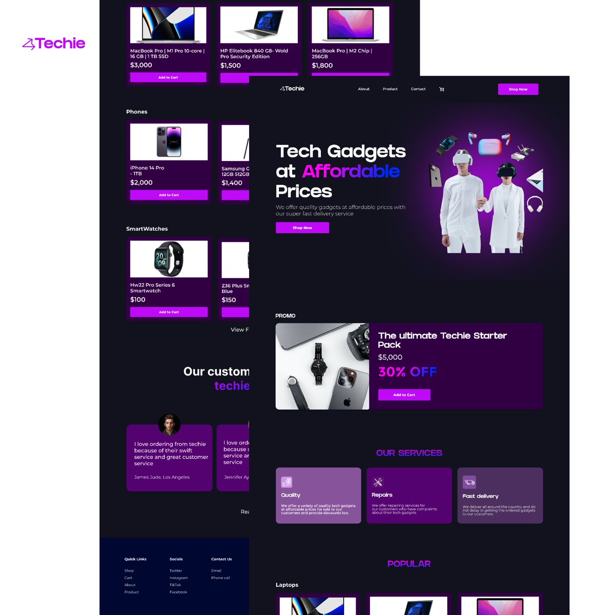 FaithOnasanyaa's tweet photo. Today I designed a landing page of an E-commerce website for tech gadgets #DailyUIchallenge #DailyUI003 #uxdesign #productdesign #tech #practise https://t.co/Ntp3t1Mgwb