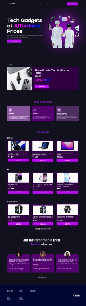 FaithOnasanyaa's tweet photo. Today I designed a landing page of an E-commerce website for tech gadgets #DailyUIchallenge #DailyUI003 #uxdesign #productdesign #tech #practise https://t.co/Ntp3t1Mgwb