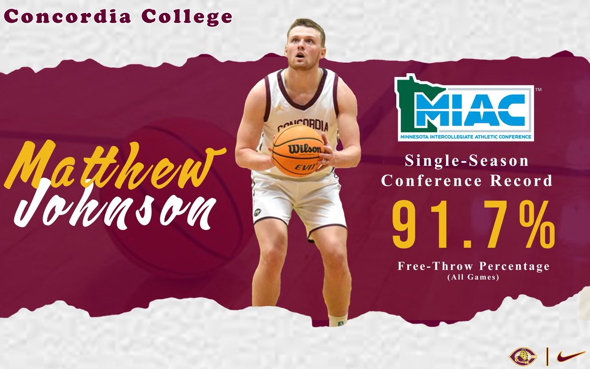 Congratulations to our guy @mt1johnson3 on rewriting the MIAC record book this year as the new single season FT% record holder. #CobberWay