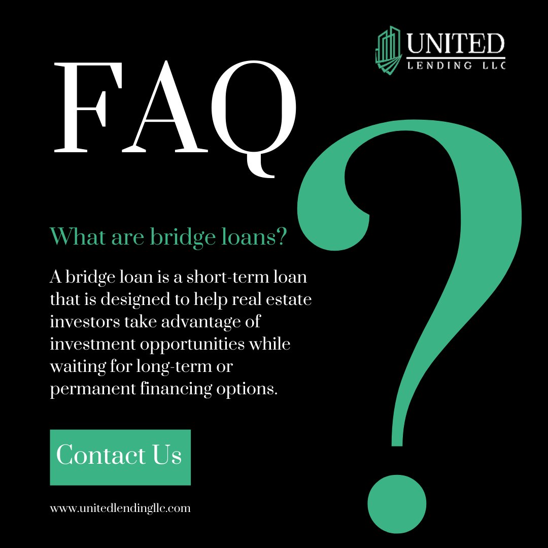 Our bridge loans come with competitive rates, easy qualifications, and lightning-fast turnaround times. 

#unitedlendingllc #unitedlending #commercialloan #commercialloans #multifamilyloans #mixeduseloans #bridgeloans #bridgelending #bridgelender