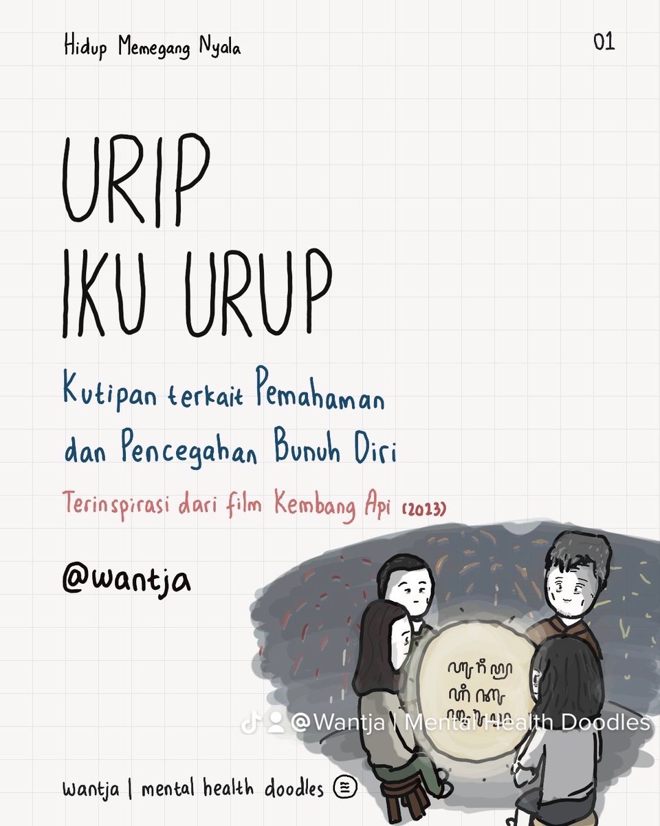 xoxowantja's tweet photo. [Hidup, juga menghidupkan]

Halo semuaa! Kali ini, aku mau berbagi refleksi pribadi terkait pemahaman masalah kesehatan mental dan bunuh diri yang terinspirasi dari film Kembang Api (2023). Menurutku, banyak pesan moral tersirat yg penting.

Mari kita ulikk🙌 #DoodleThread https://t.co/Q4Ehf4axc8