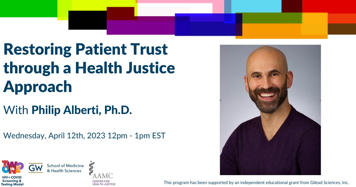 The #GWSMHS #TwoinOne Model is excited to present a free, CME-bearing lecture by 
@AAMCToday Senior Director of Health Equity Research and Policy Philip M. Alberti, Ph.D., on Wednesday, April 12. Learn more and register today! bit.ly/3JadZ1X #gileadlife