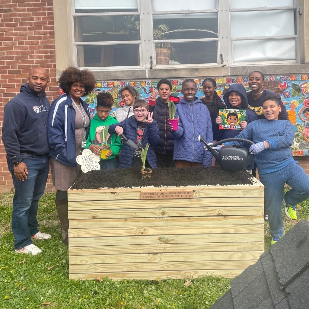 Elkins Park School received a planter box and book library built by apprentice workers in the Carpenter's Union. This donation will help kickstart the Eagle Sprouts garden club, where students will combine science with hands-on planting experience. instagr.am/p/CpxZ-n0O59Q/