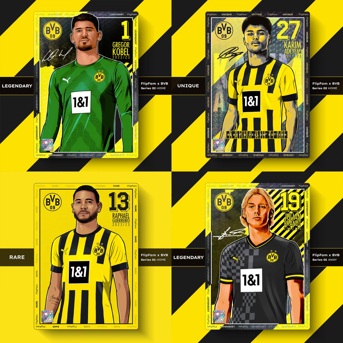 Haven't been on here much the past few months.
But I've been well, hope you all have too.
Gonna try &amp; reconnect with all the lovely people on here.
Here's some recent work I really enjoyed creating with my <a href="/UntitledArtwrk/">UntitledArtwork</a> bros for <a href="/BVB/">Borussia Dortmund</a>/<a href="/FlipFamHQ/">FlipFam | Flip. Collect. Win. ⚽️🏆</a>.