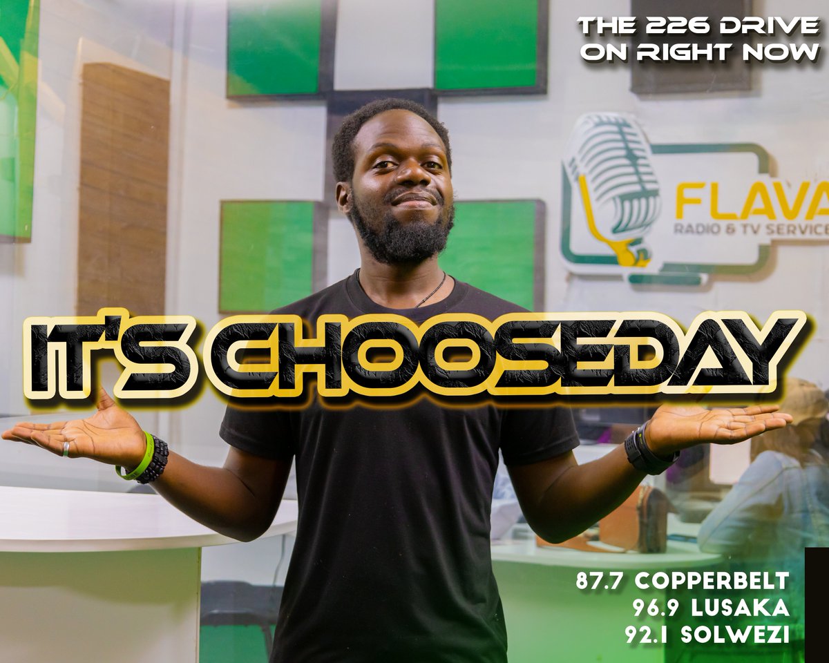 It's a #ChooseDay on the #226Drive with @Lungowe_Sims, @ProlificPete & @Fortrace_TheDj 

Tune in on:

87.7 - Kopala
92.1 - Solwezi
96.9 - Lusaka

Worldwide on the Flava Radio & TV App

#KopalasMostLoved