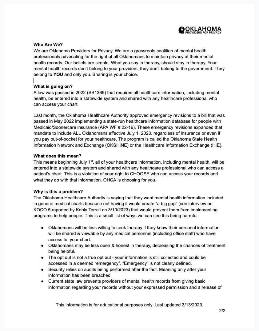 OkProv4Privacy's tweet photo. Good Morning!
As requested by many, here is a fact sheet with some information that may be helpful in your efforts to educate our fellow Oklahomans on this issue.

***As a disclaimer, OPP is providing this as an educational resource only. https://t.co/iCYlmyEAKT