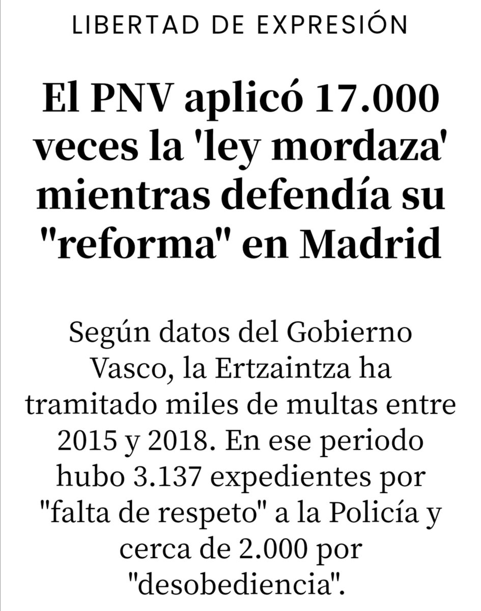 Erramun2014's tweet photo. Hoy nos han puesto en Teleberri/Pnv a un Aitor Esteban ofendido porque @ehbildu y @Esquerra_ERC NO han apoyado la reforma de la ley Mordaza que en la práctica es mantenerla.
Pero nada se ofende cuando el Pnv aplica masivamente la Ley Mordaza.
Hipocresía jeltzale.
#PnvStyle https://t.co/w72pjxvkm8