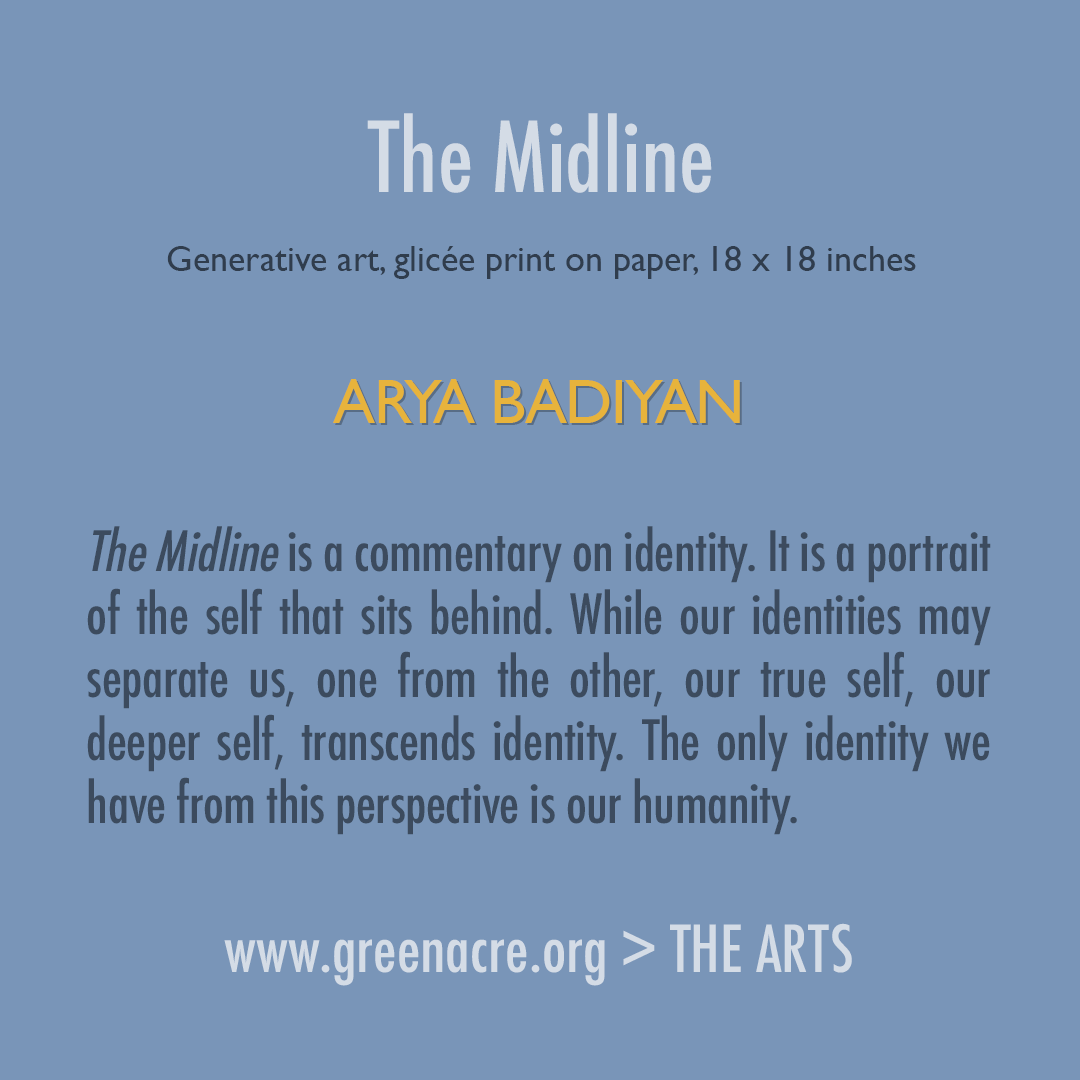 GreenAcreBahai's tweet photo. “The Midline” by Arya Badiyan from “Creative Power of Unity.” Generative art, glicée print on paper, 18 x 18 inches.
https://t.co/bMSTPTPuxf
#CreativePowerofUnity #GreenAcre #Bahai #CenterofLearning https://t.co/UBTJhUUmkJ