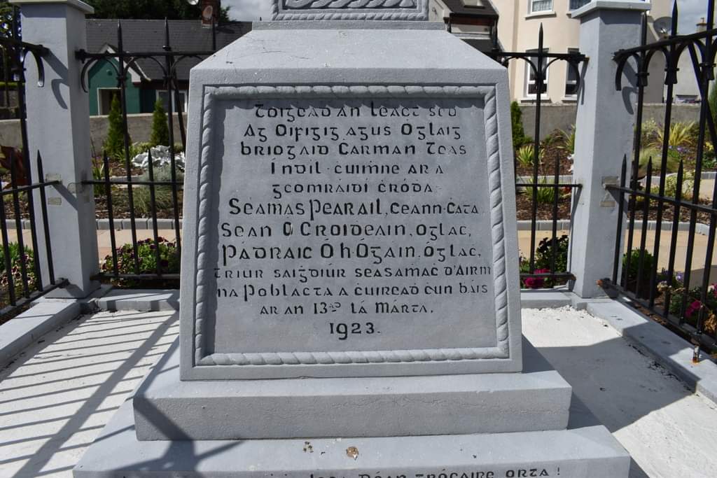 Celtic cross memorial in Taghmon village. It's dedicated to James Parle, John Creane and Patrick Hogan, three anti-Treaty I.R.A. men who were executed on the 13th of March 1923. The memorial was unveiled by Bob Lambert (leader of the Kyle Cross flying column) in 1949.