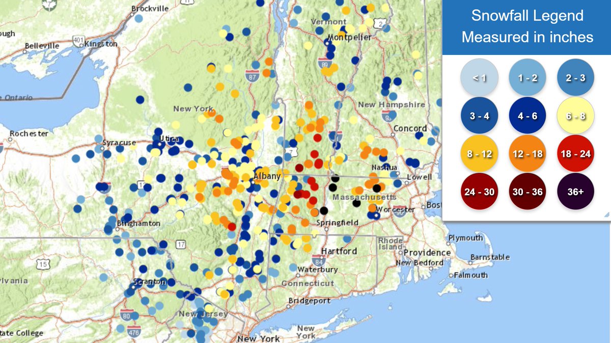 It is dumpin' some New England Chowdah outside. Check out snow totals thus far (ignore black dots). I bet someone will crack 30 inches with this storm and maybe even the 3-foot mark. Happy powder day! Snow weakens this evening and stops Wednesday morning.
