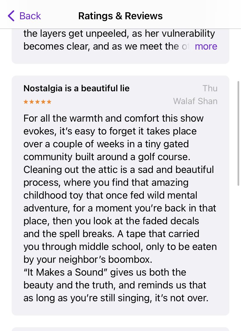 “Nostalgia is a beautiful lie.”
Thank you for this lovely new review on <a href="/ApplePodcasts/">Apple Podcasts</a>