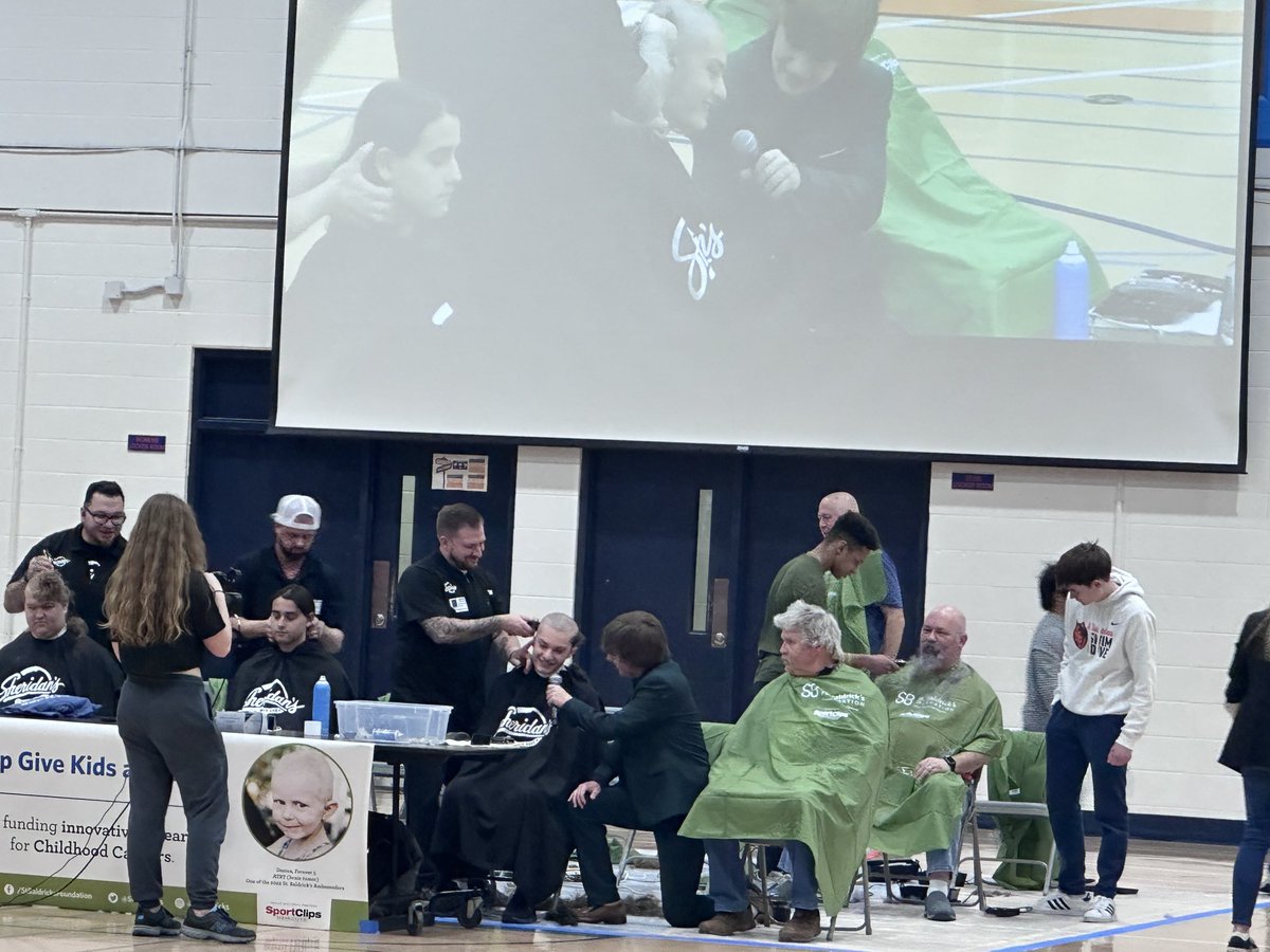 NNactivities's tweet photo. Huskies shaving their heads for St. BALDRICKS!  So proud Huskies.  #DrivenToSupport https://t.co/Nm3aorRK3P
