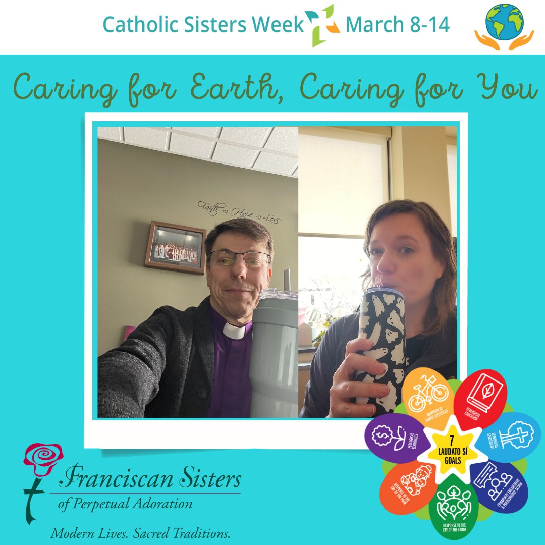 FSPAtweets's tweet photo. Rodney & Emily, affiliates with FSPA, joined the #refusetouse challenge during @catholicsistersweek! Rodney's "Franciscan FlipTop" helps him reduce his use of single-use plastics. Let's keep the challenge going beyond #catholicsistersweek! https://t.co/H3GvZ11fsy