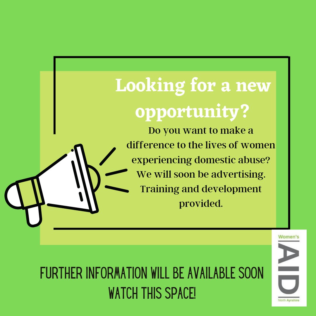North Ayrshire Women's Aid will soon be recruiting! More information to follow soon 🙂 #nawa #womensaid #jobvacancies #northayrshire