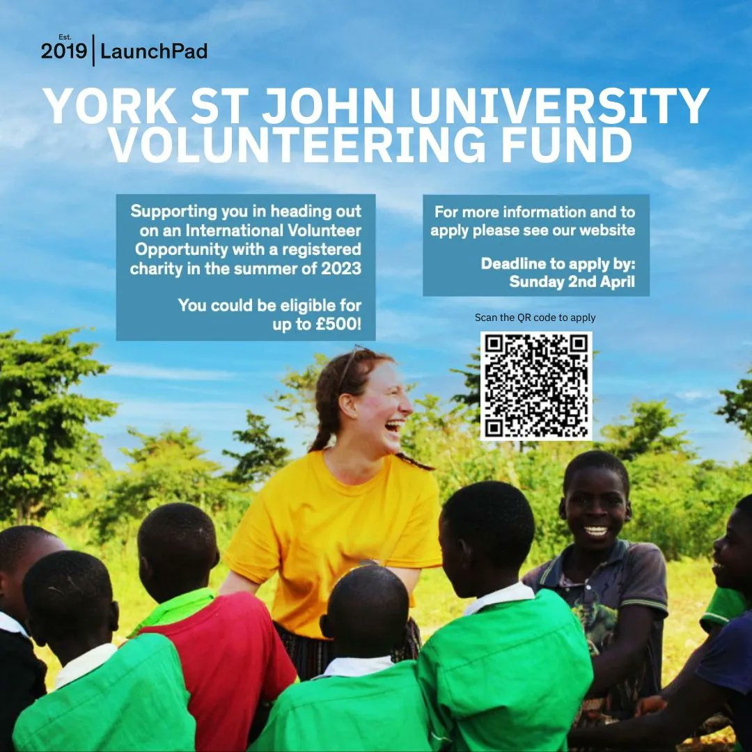 The Student Opportunities team are excited to announce that we are supporting York St John students who are planning to volunteer overseas in the summer of 2023 through our Volunteering Fund.🌎 💸 

Find out more and how to apply here: buff.ly/42dOhlC
