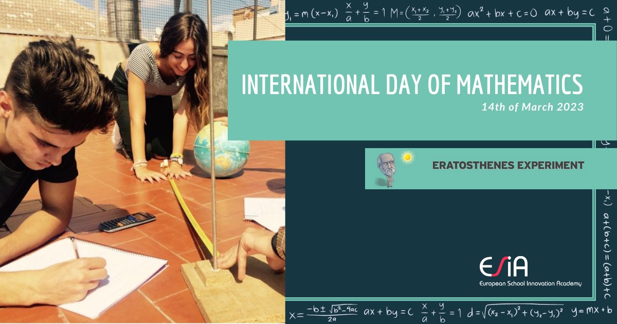 esia_eu's tweet photo. 📅14 March - International Day of Mathematics! 
Don't forget to REGISTER for the #EratosthenesExperiment that will take place on March 21st 👉 https://t.co/J4cImEy2S2
#idm314 #PiDay  #Eratosthenes #EllinogermanikiAgogi #DiSTARS #ESIA2023 https://t.co/Ib154zPRXP