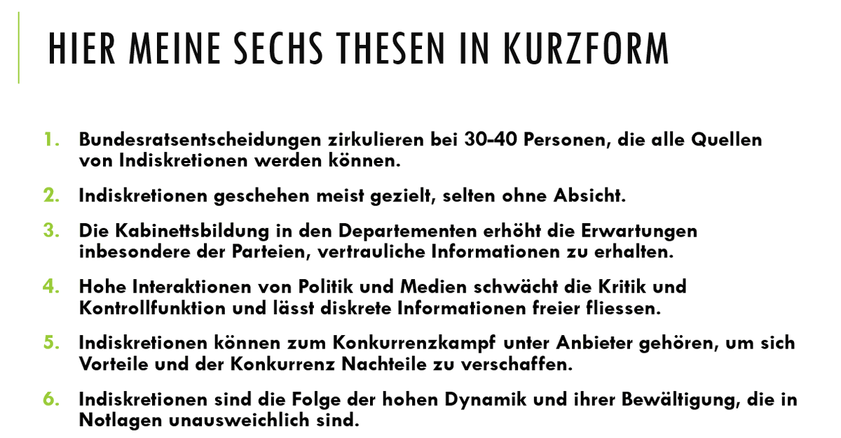 claudelongchamp's tweet photo. #Indiskretionen
Hier noch meine sechs Thesen zu Indiskretionen im Umfeld von Bundesratsentscheidungen, die ich gestern bei der @NHGBern1914 vertreten habe. https://t.co/fnyym5b4Qi