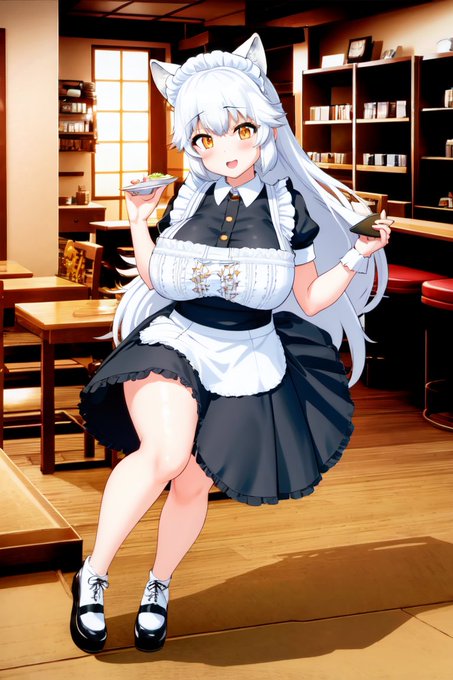 AI描きプログラムでホッキョクギツネのメイド服装姿を作ってみました🦊🍰

#けものフレンズ
#stablediffusion 
#AIイラスト #AIart 
