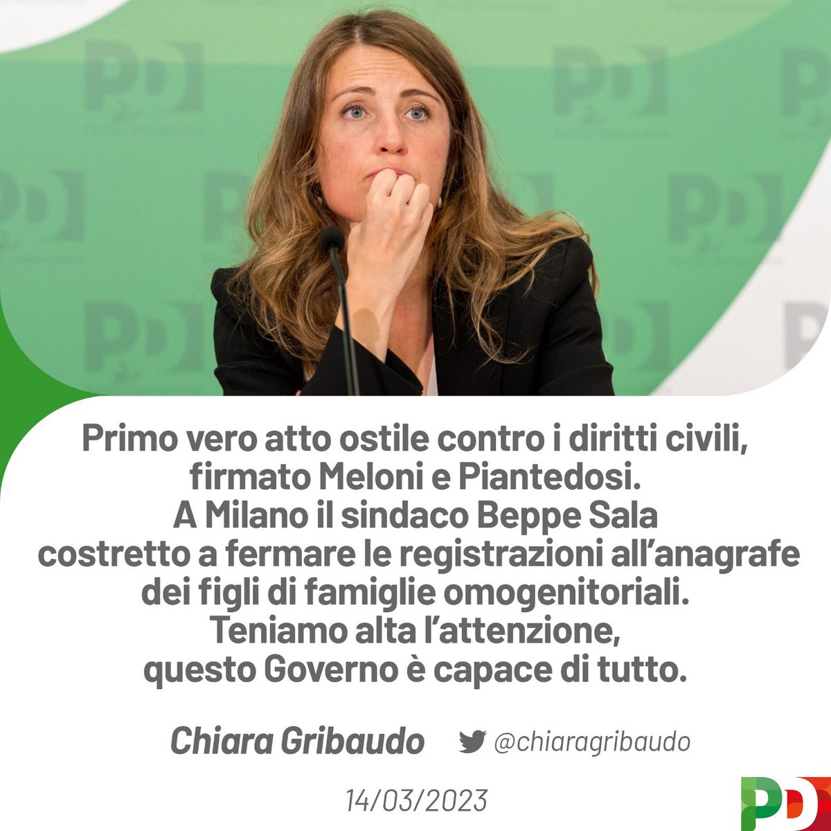 Il prefetto di Milano, su indicazioni del ministro #Piantedosi, ha chiesto a <a href="/BeppeSala/">Beppe Sala</a> di interrompere il riconoscimento alla nascita dei figli delle coppie omogenitoriali. Un attacco ai diritti. È solo l’inizio, su questo da parte nostra solo forte opposizione al Governo Meloni