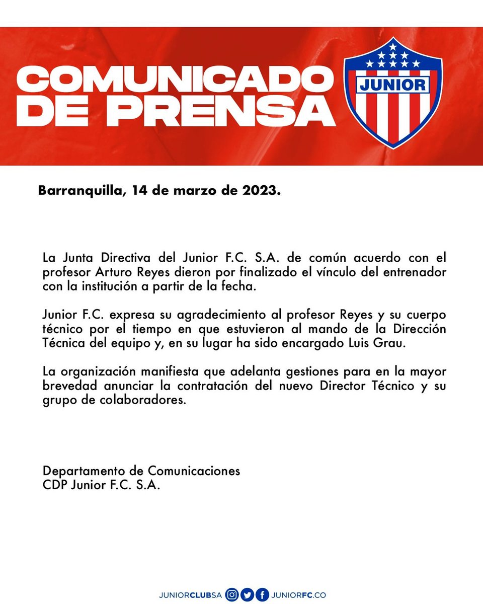 JuniorClubSA's tweet photo. 📄 | Comunicado de prensa oficial https://t.co/qCDsrTs90Q