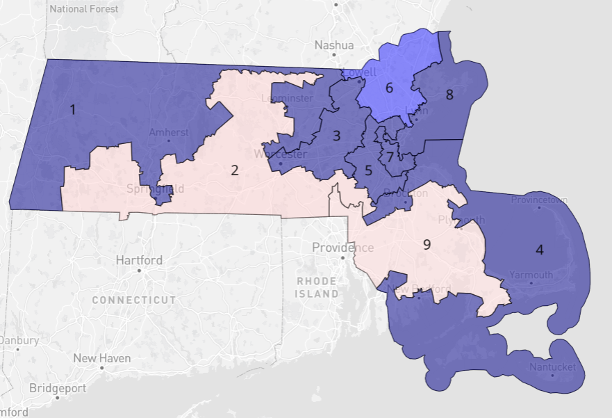 I drew a congressional map of Massachusetts. The dataset on the left is ...