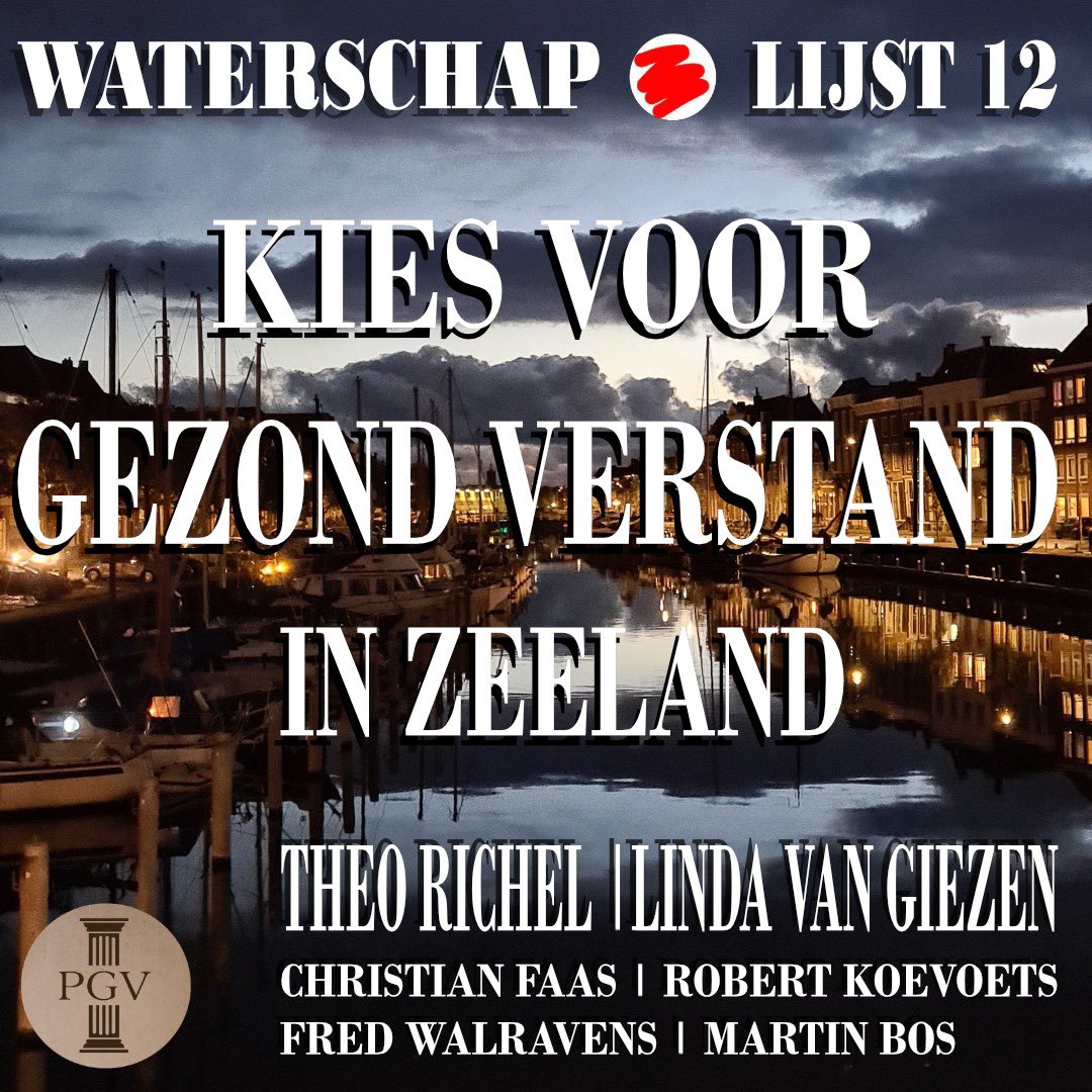 Morgen in Zeeland ook gaan stemmen voor het <a href="/waterschap/">Scheldestromen</a> Scheldestromen. Stem daar op de (blanco) lijst 12 met lijsttrekker <a href="/RichelTheo/">Theo Richel</a>, ingediend door <a href="/PGVZeeland/">Partij van het Gezond Verstand</a> met volle steun van <a href="/FvD_Zeeland/">FVD Zeeland</a>. Stop de groene leugen! Meer info: theorichel.nl &amp; partijvanhetgezondverstand.nl