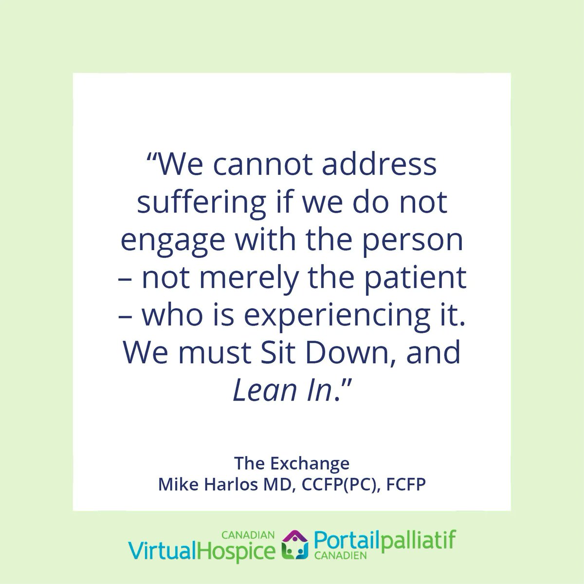 VirtualHospice's tweet photo. "We must pause. We must engage." 

This article written by Mike Harlos MD @mharlos for The Exchange explains the importance of remaining grounded and reducing the burden of suffering related to illness when talking about MAID with patients.
https://t.co/9P57rDRCfN https://t.co/jpBNqB9YEM