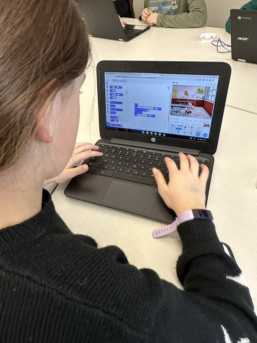 DYellenBHS's tweet photo. Harrison 4th graders create animated stories using block coding.  @HarrisonHawks90 #GumballsCodingAdventure #CartoonNetwork #CSFirst #STEAM https://t.co/4iDioBJ3yU