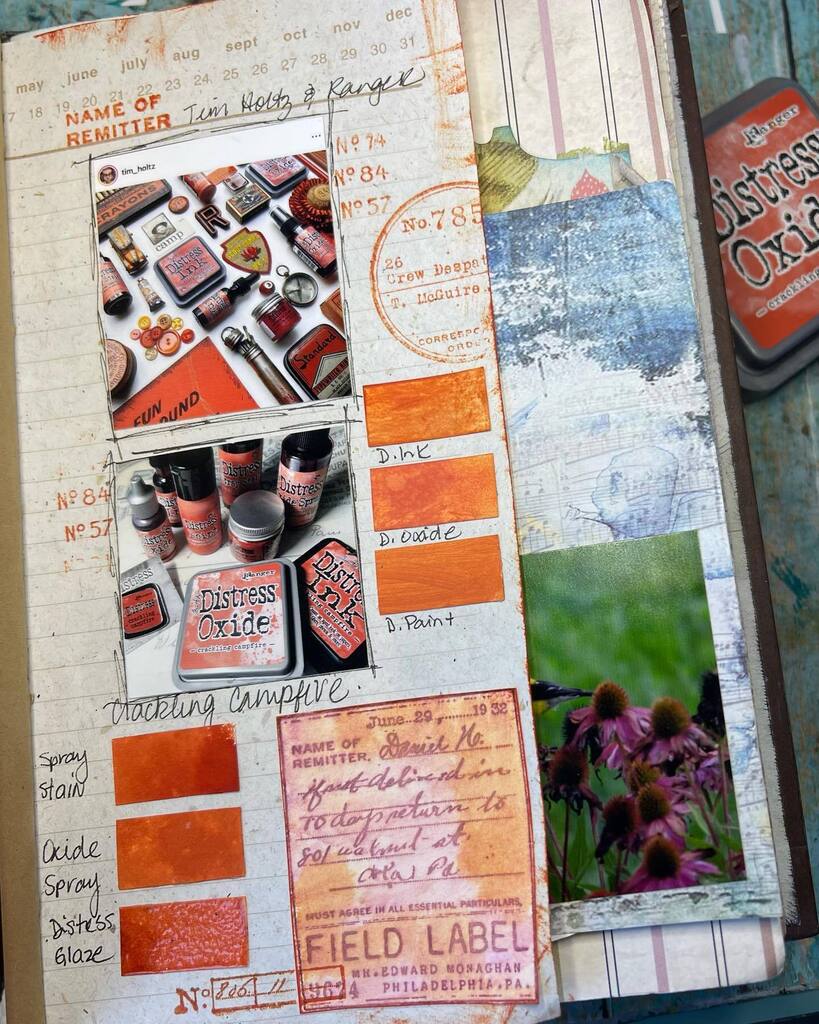 Day 17: working in my 2020 journal, can you believe <a href="/tim_holtz/">Tim Holtz</a> released Crackling Campfire 2 1/2 years ago? I did a few screen shots at the time, love those flat lays. These releases bring so much anticipation, joy &amp; inky fun!! Decided to add some swatch… instagr.am/p/CpxdWJ8OVUd/